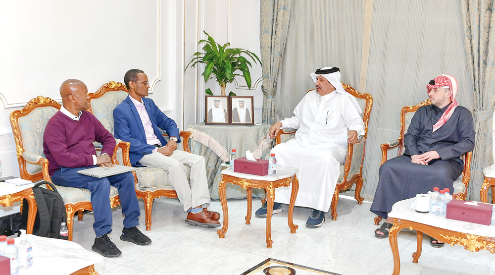QC First Vice-Chairman Mohamed bin Ahmed bin Twar Al Kuwari with Dr Ameha Sebsibe, Head of Livestock and Fisheries at the IGAD Centre for Pastoral Areas & Livestock Development and other delegates during their meeting.