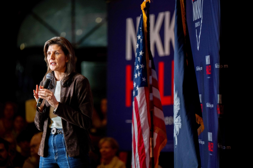 Republican presidential candidate, former U.N. Ambassador Nikki Haley speaks during a campaign rally at the Indigo Hall and Events venue on February 05, 2024 in Spartanburg, South Carolina. (Photo by Brandon Bell / GETTY IMAGES NORTH AMERICA / Getty Images via AFP)
