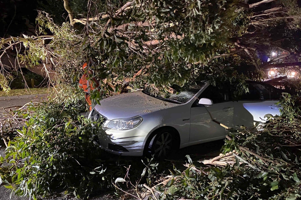 A handout photo taken on February 13, 2024 and received on February 14 by the Victoria State Emergency Service (VICSES) shows SES crews cleaning up storm damage in Melbourne. (Photo by Victoria State Emergency Service / AFP) 