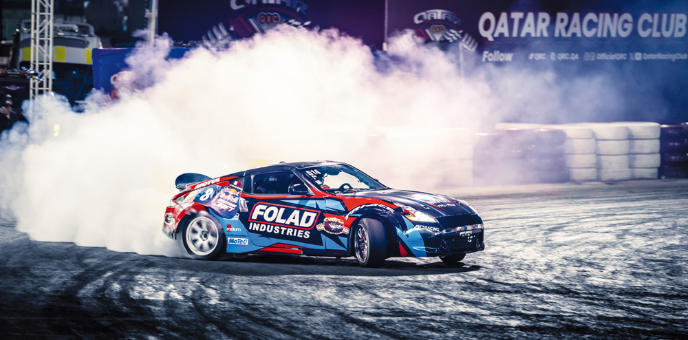 Action during the Red Bull Car Park Drift Qatar National Final at the Qatar Racing Club in Doha. 