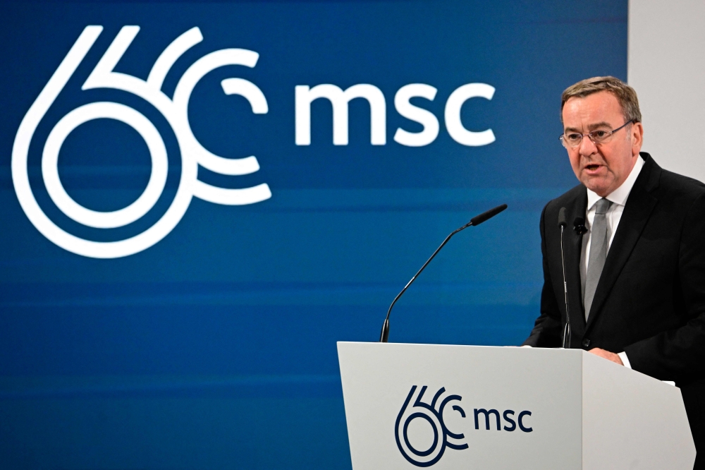 German Defence Minister Boris Pistorius speaks on stage during the 60th Munich Security Conference (MSC) at the Bayerischer Hof hotel in Munich, southern Germany, on February 17, 2024. (Photo by Tobias SCHWARZ / AFP)
