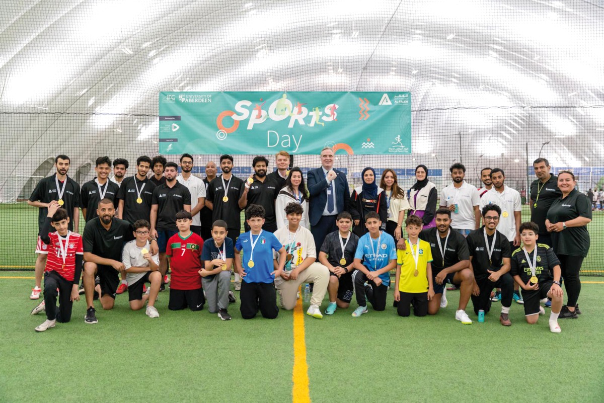 Staff and students of AFG College with the University of Aberdeen celebrating Qatar’s National Sport Day.