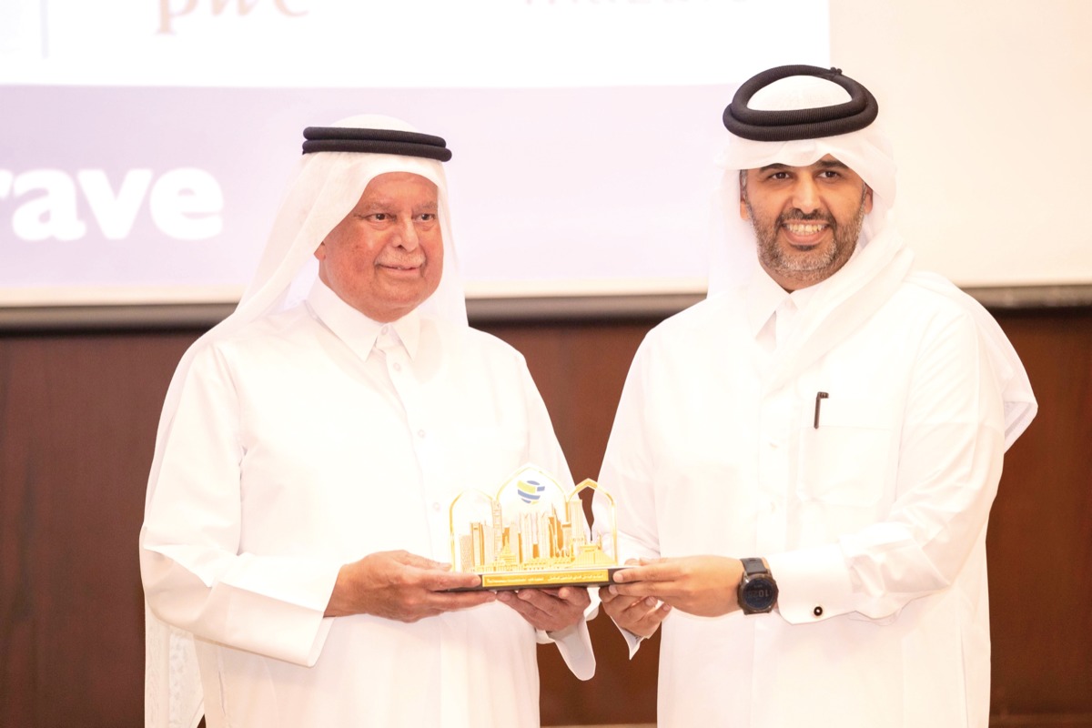 Chairman of Abdullah bin Hamad Al Attiyah International Foundation for Energy and Sustainable Development, and former Deputy Prime Minister and Minister of Energy and Industry H E Abdullah bin Hamad Al Attiyah with President of Civil Service and Government Development Bureau H E Abdulaziz bin Nasser bin Mubarak Al Khalifa.