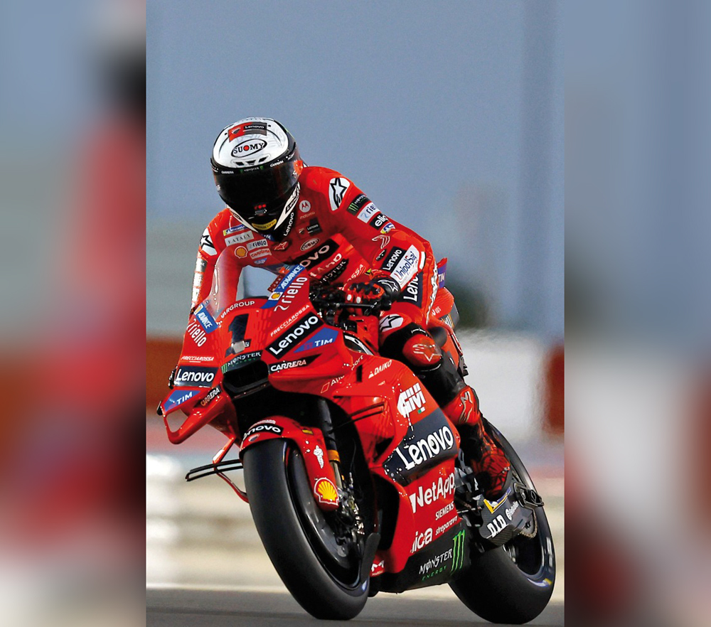 Ducati's Italian rider Francesco Bagnaia in action during the first day of the MotoGP pre-season testing at the Lusail International Circuit, yesterday. AFP