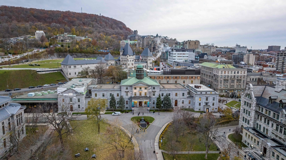 File: Aerial view of the McGill University campus in Montreal, Quebec, on November 21, 2023. (Photo by Sebastien St-Jean / AFP)