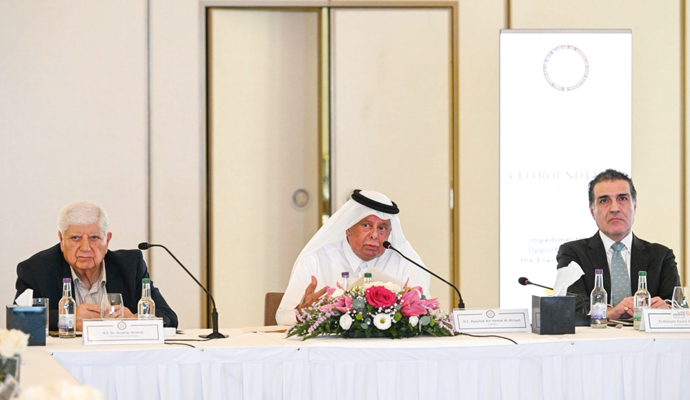 Chairman of the Board of Trustees of the Al-Attiyah Foundation, H E Abdullah bin Hamad Al Attiyah along with other experts during the CEO Roundtable.