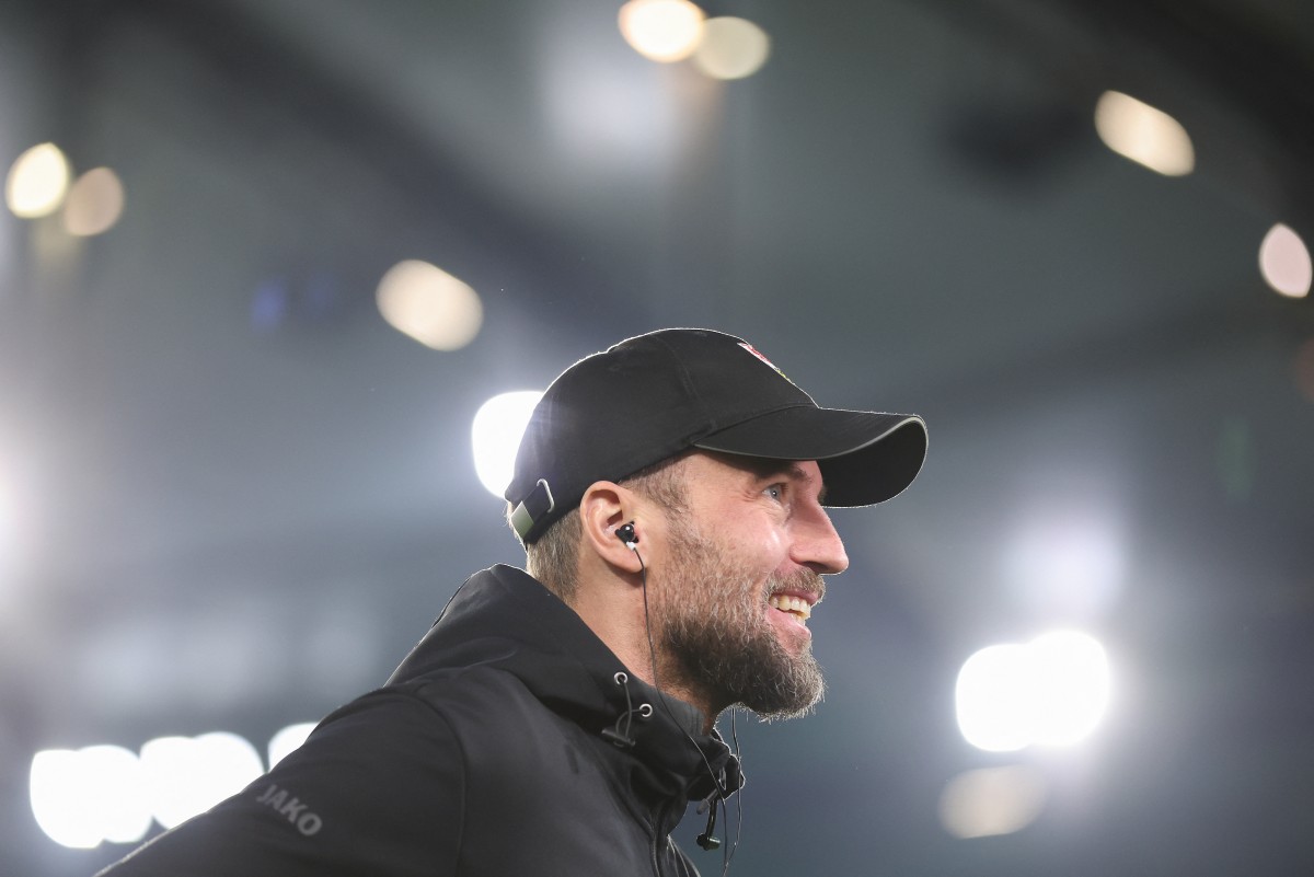 Stuttgart's German head coach Sebastian Hoeness is interviewed prior to the German first division Bundesliga football match VfL Wolfsburg v VfB Stuffgart in Wolfsburg, western Germany on March 2, 2024. Photo by Ronny HARTMANN / AFP