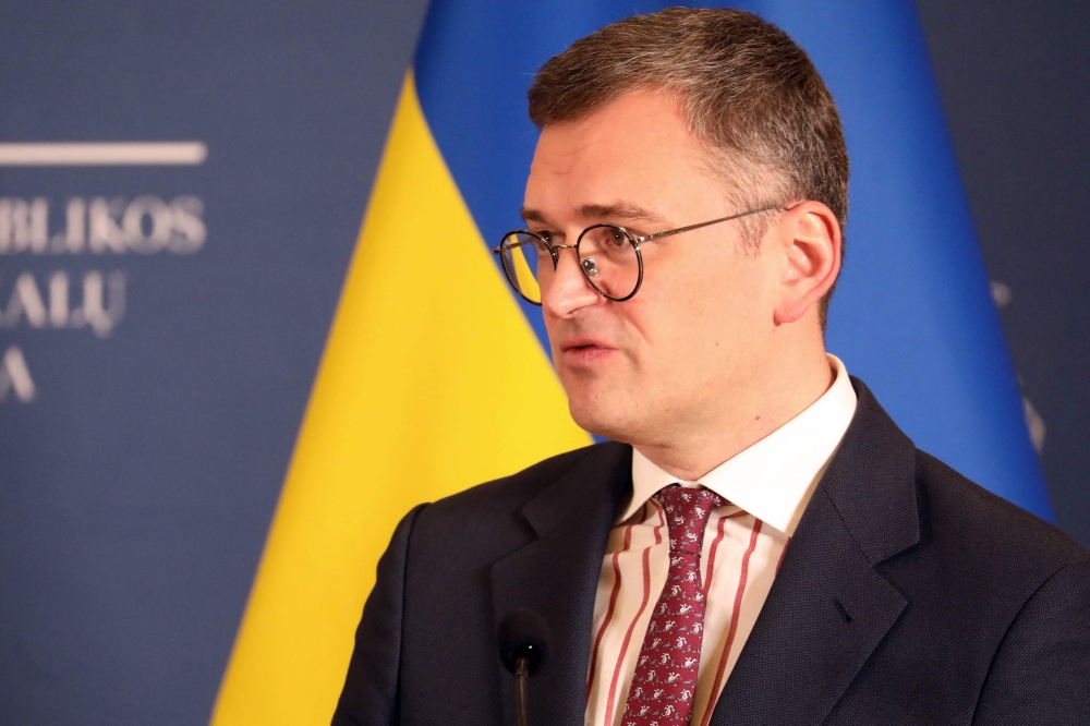 Ukrainian Foreign Minister Dmytro Kuleba addresses a joint press conference after a meeting at the Foreign Office in Vilnius, Lithuania on March 8, 2024. (Photo by PETRAS MALUKAS / AFP)
