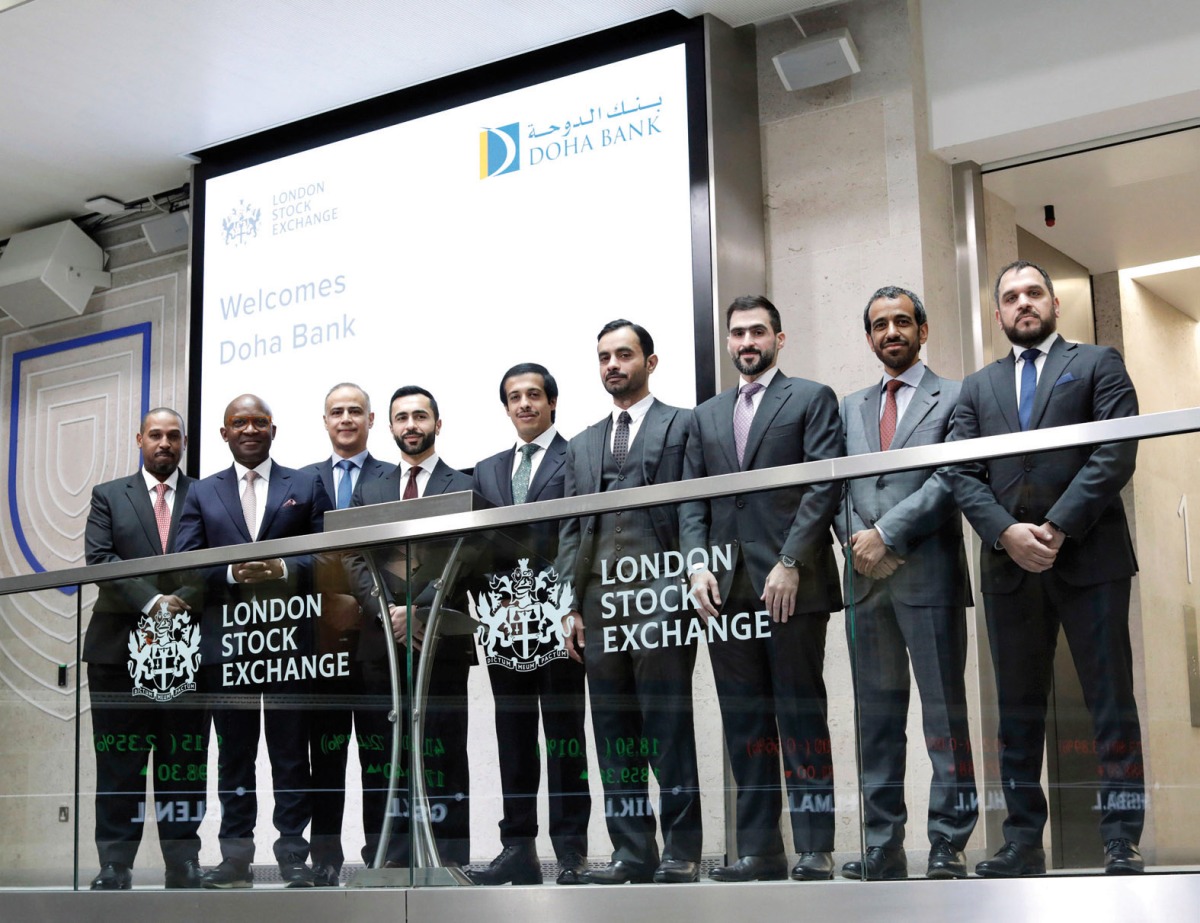 Doha Bank officials at London Stock Exchange.