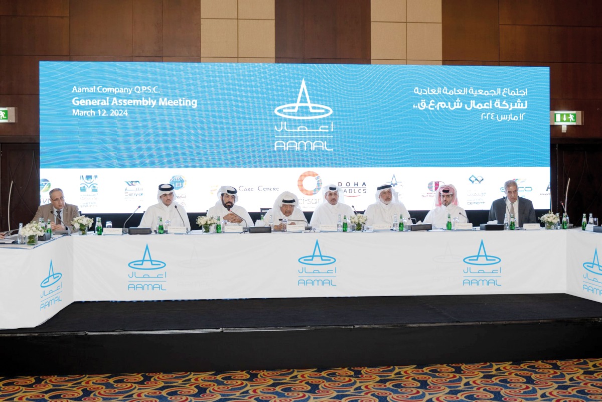 Sheikh Faisal bin Qassim Al Thani, Chairman of Aamal Company; Sheikh Tamim bin Faisal Al Thani, Deputy CEO of Aamal Company with other senior officials during the meeting.