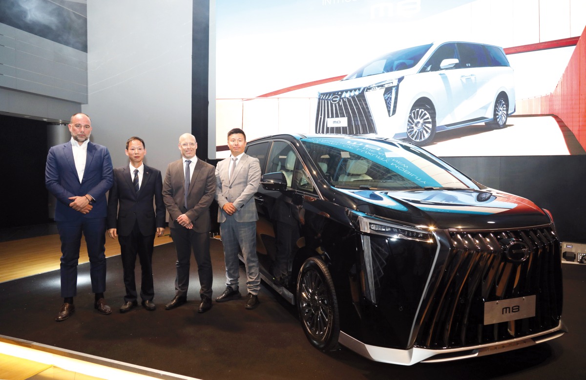Marco Melani, Managing Director of Domasco GAC Motor; Mark Zhang, General Manager of GAC Motor Middle East with other officials during the launch. PIC: SALIM MATRAMKOT/THE PENINSULA.