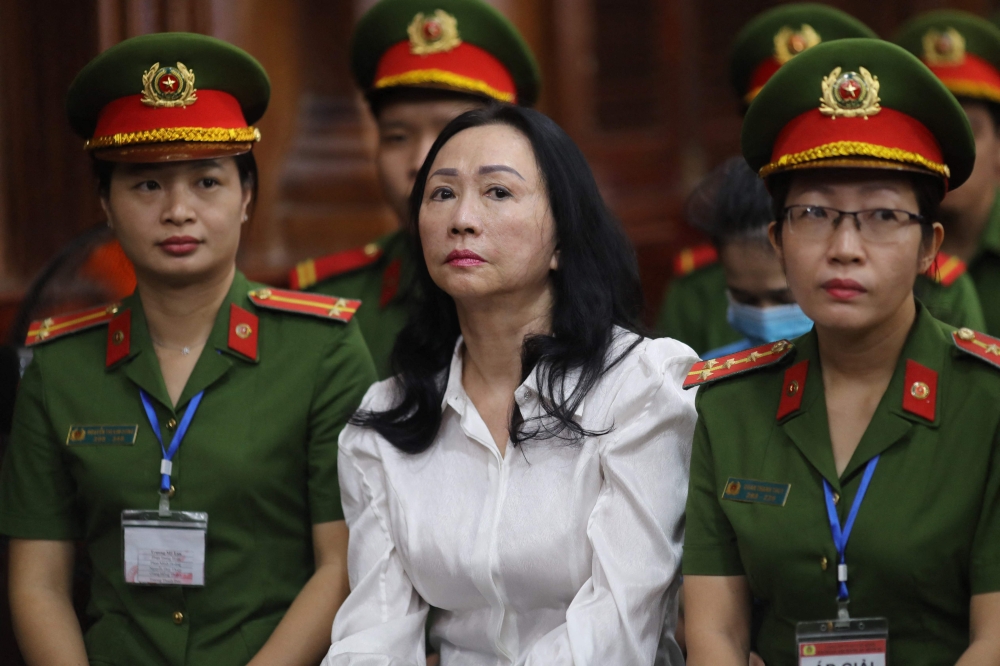 Vietnamese property tycoon Truong My Lan (C) looks on at a court in Ho Chi Minh city on April 11, 2024. Photo by AFP