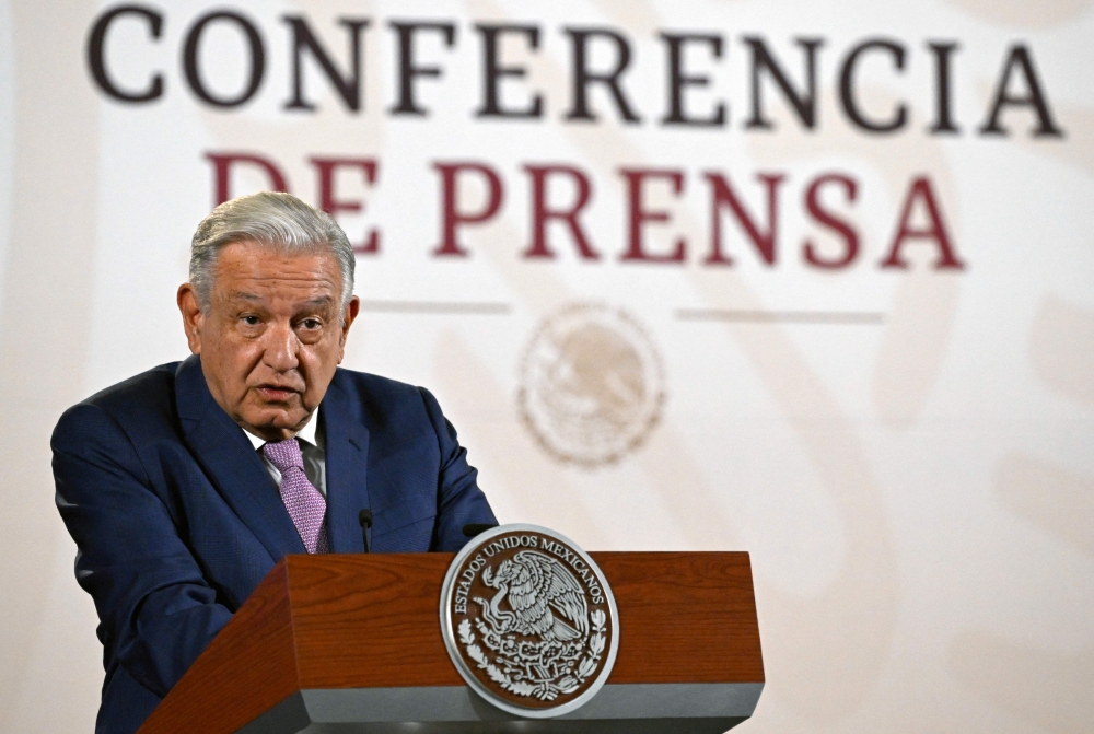 Mexican President Andres Manuel Lopez Obrador speaks during a press conference in Mexico City on April 11, 2024. (Photo by Alfredo Estrella / AFP)

