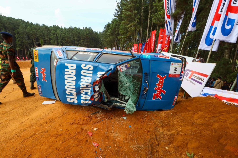 A general view of the accident spot at Fox Hill motor cross racing circuit in Diyatalawa on April 21, 2024, after a car crashed into the crowd. (Photo by AFP)