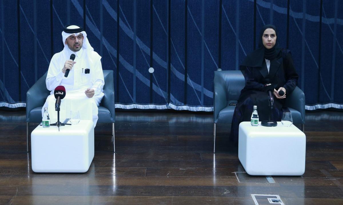 Executive Director of Strategic Initiatives and Partnerships at QF  Pre-University Education, Sheikha Noof Ahmed bin Saif Al Thani and Project Manager at Akhlaquna, Ahmed Yousef Al Malki speaking at the event. PIC: Rajan Vadakkemuriyil/The Peninsula. 