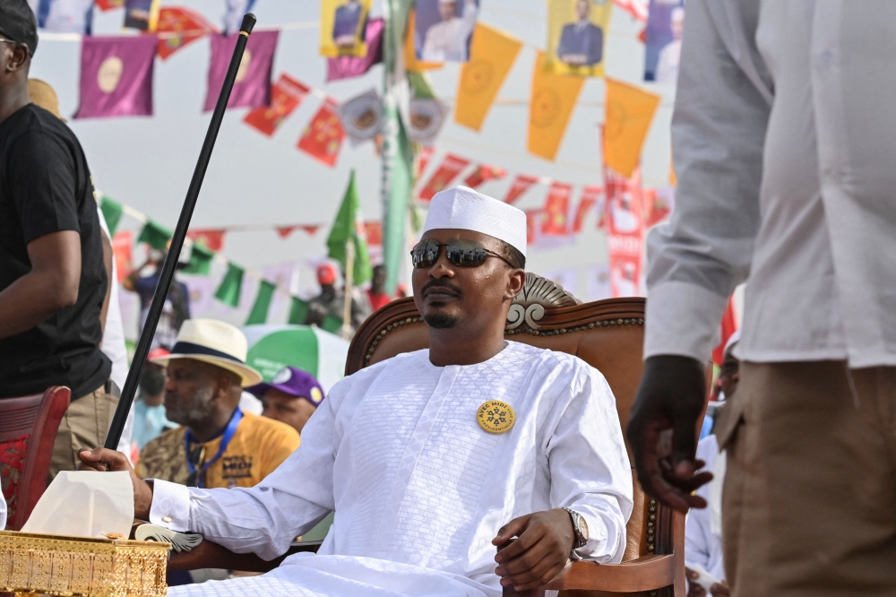 Chad's transitional president and presidential election candidate Mahamat Idriss Deby Itno, looks on during a final presidential election campaign rally on May 4, 2024. (Photo by Issouf Sanogo / AFP)