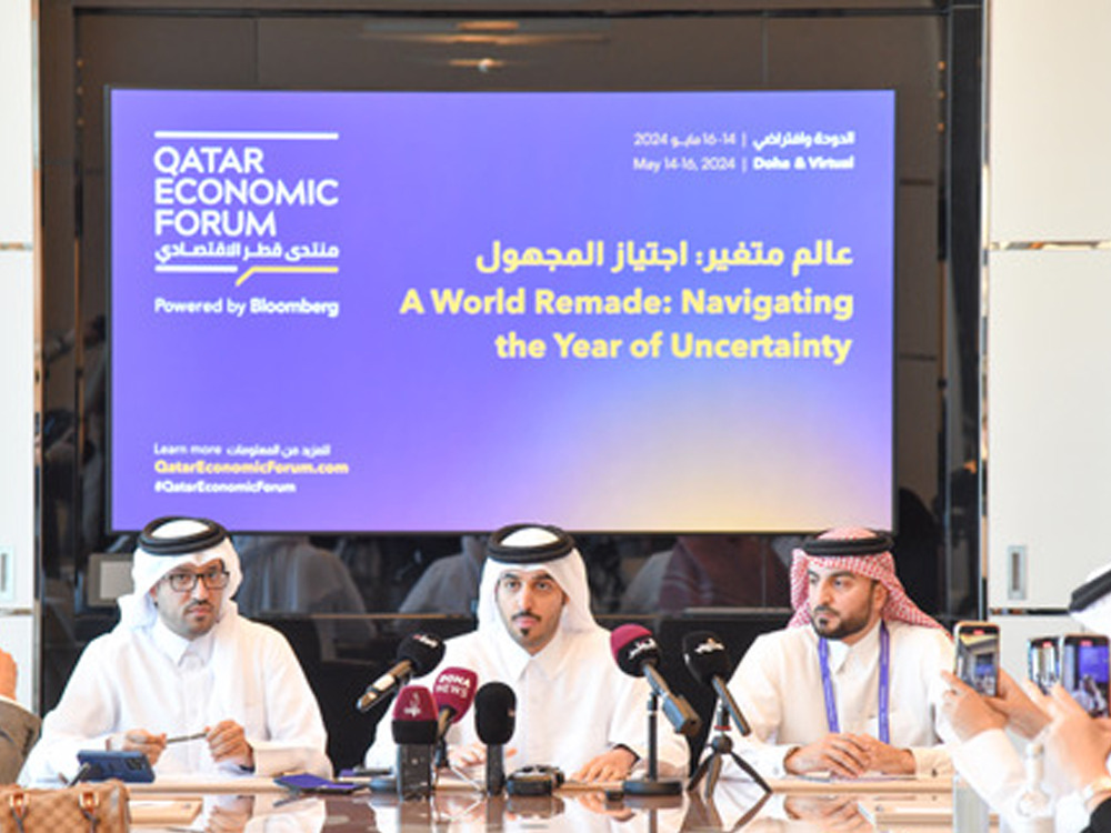 Sheikh Ali bin Abdullah bin Khalifa Al Thani, Mubarak bin Ajlan Al Kuwari, and Jassim Mohamed Al Khori during the press conference held, yesterday.
