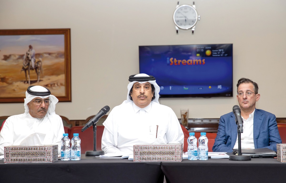 FROM LEFT: QREC Racing Manager Abdulla Al Kubaisi, Advisor to the QREC Chairman Sami Al Boenain and Chief Steward Philip Dingwall during a meeting to discuss preparation for next horse racing season. 