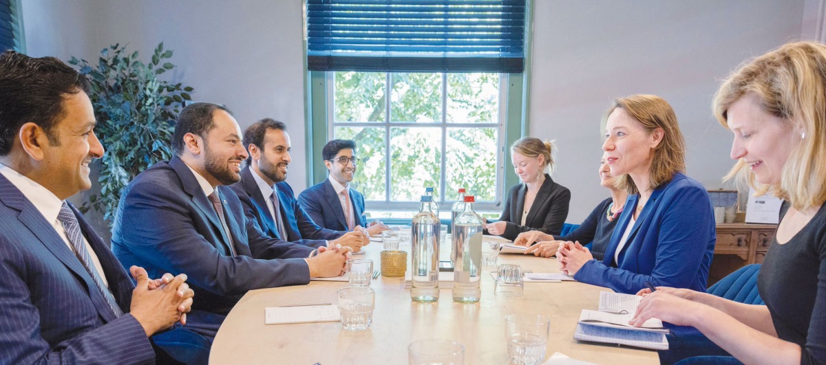 Minister of State at the Ministry of Foreign Affairs H E Dr. Mohammed bin Abdulaziz bin Saleh Al Khulaifi meeting yesterday Minister of Foreign Affairs of the Kingdom of the Netherlands H E Hanke Bruins, on the sidelines of the activities of the Amsterdam Dialogue Forum 2024. The meeting discussed cooperation between the two countries and the latest developments in the Gaza Strip and the occupied Palestinian territories.