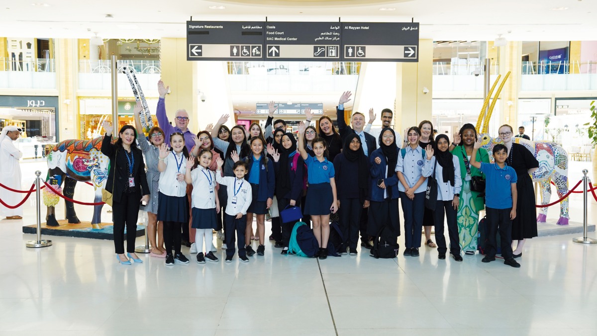 School representatives, students and their families, and Mall of Qatar’s management team at the launch of the exhibition.