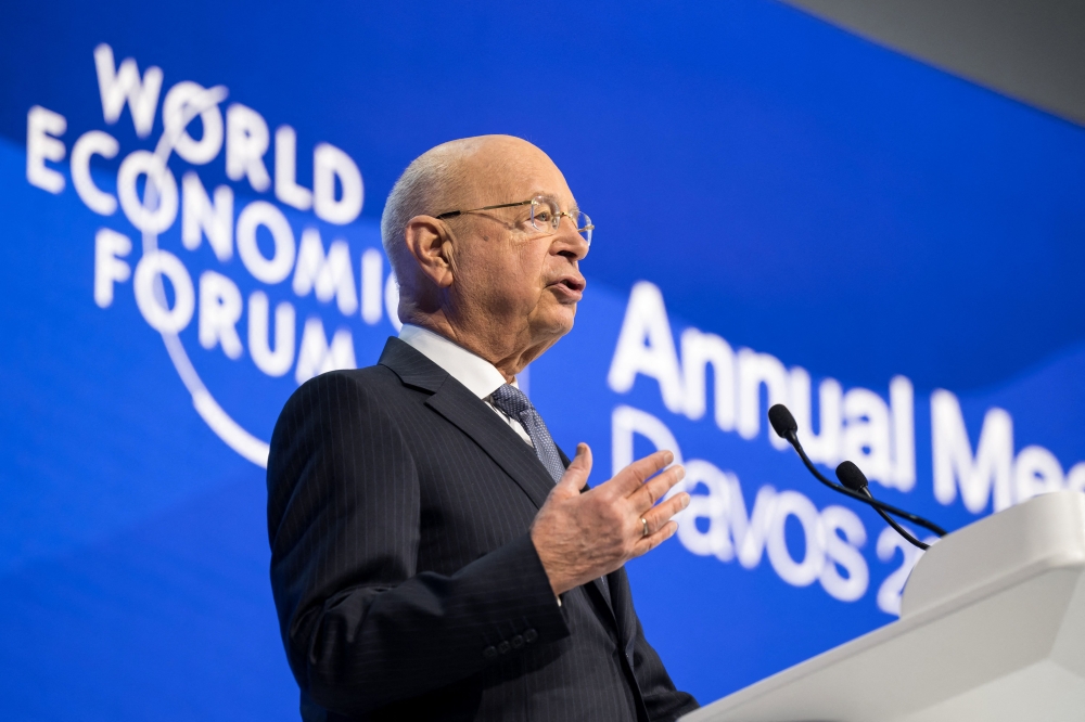 World Economic Forum (WEF) founder and executive chairman Klaus Schwab attends a plenary session at the World Economic Forum (WEF) meeting in Davos on January 17, 2024. Photo by Fabrice COFFRINI / AFP.
