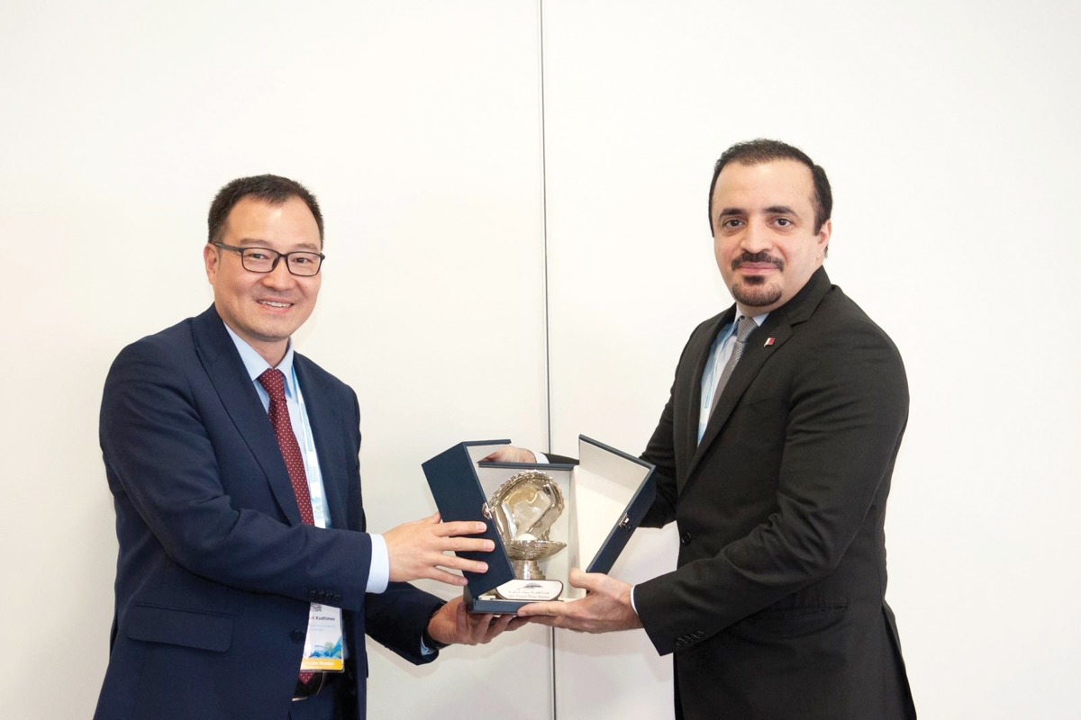 QFMA CEO, Dr. Tamy Bin Ahmad Al Binali with AFSA CEO, Nurkhat Kushimov, during their meeting.