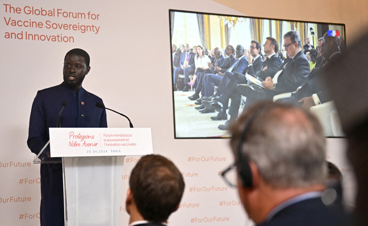 Senegal's President Bassirou Diomaye Faye delivers a speech during the Global Forum for Vaccine Sovereignty and Innovation at the French Foreign Ministry, the Quai d'Orsay, in Paris, on June 20, 2024. Photo by Dylan Martinez / POOL / AFP.