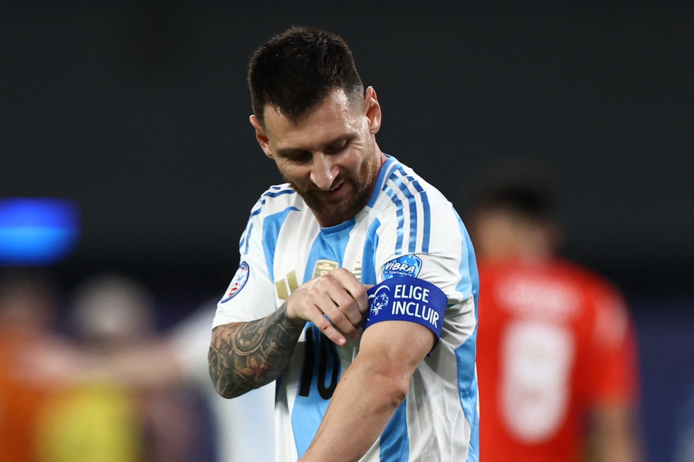 Lionel Messi of Argentina gestures during the CONMEBOL Copa America 2024 match on June 25, 2024 in East Rutherford, New Jersey. Tim Nwachukwu/Getty Images/AFP