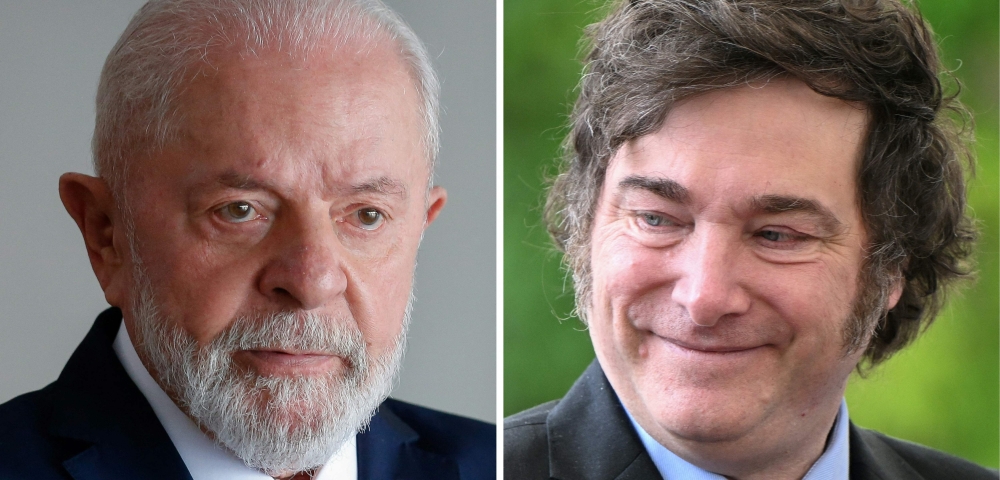 This combination of files pictures created on June 28, 2024 shows Brazil's President Luiz Inacio Lula da Silva (left) and Argentina's President Javier Milei. (Photos by AFP)
