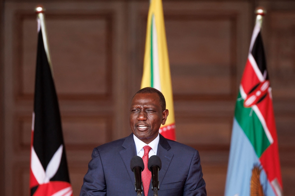 Kenya's President William Ruto speaks during a press conference at State House in Nairobi on July 11, 2024. (Photo by Tony KARUMBA / AFP)
