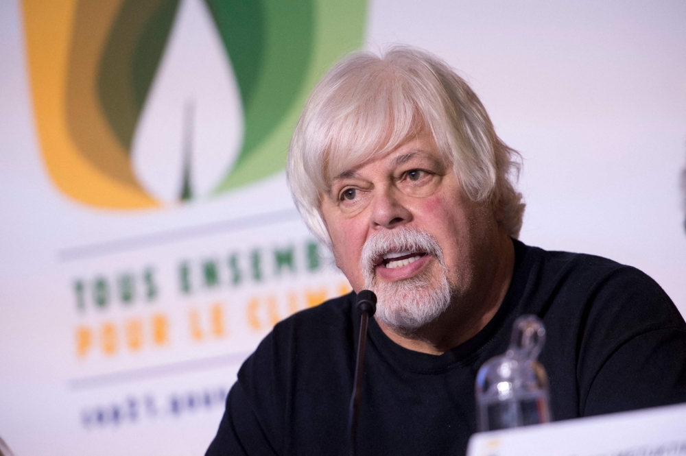 Leader of the environmentalist association Sea Shepherd Conservation Society Paul Watson speaks at a press conference in Paris on the sidelines of the COP21 United Nations Climate Change Conference at Le Bourget on the outskirts of Paris on December 10, 2015. Photo by Miguel MEDINA / AFP