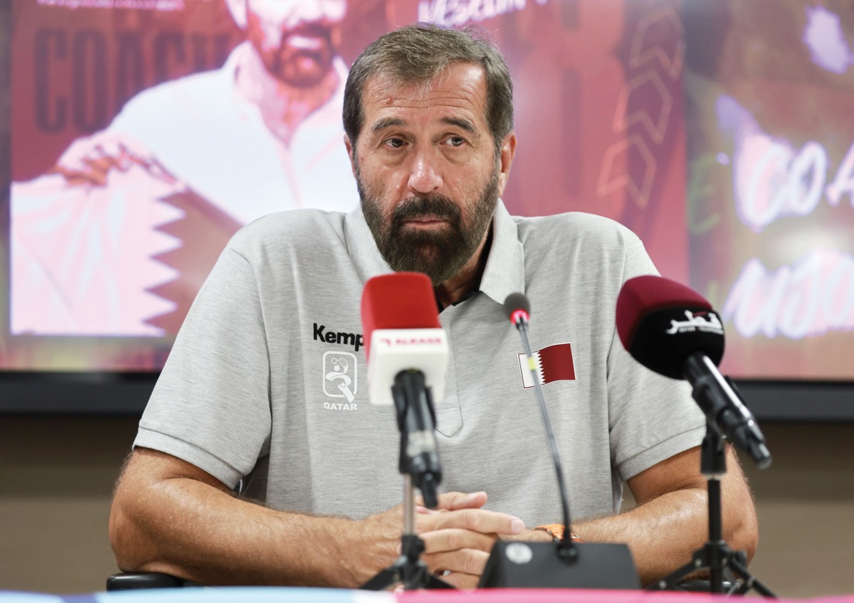New Qatar handball team’s coach Veselin Vujovic speaks during a press conference.