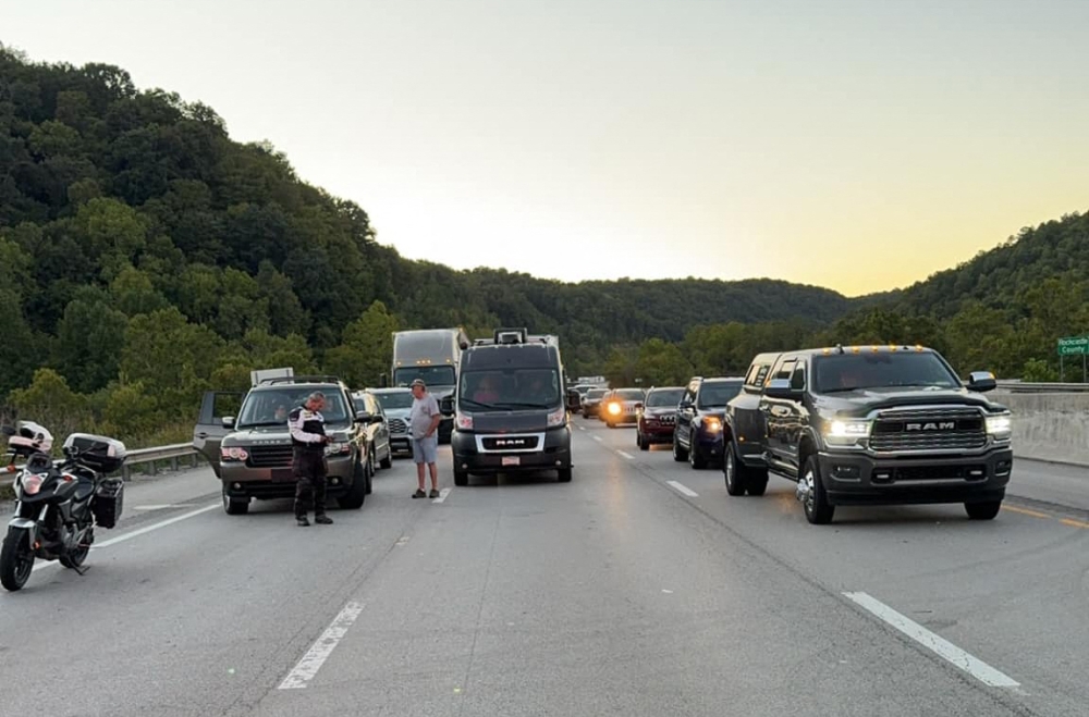 This handout image taken and released by the Mount Vernon Fire Department on September 7, 2024 shows traffic stopped on Interstate 75 during an active shooter incident near London, Kentucky. (Photo by Mount Vernon Fire Department / AFP)