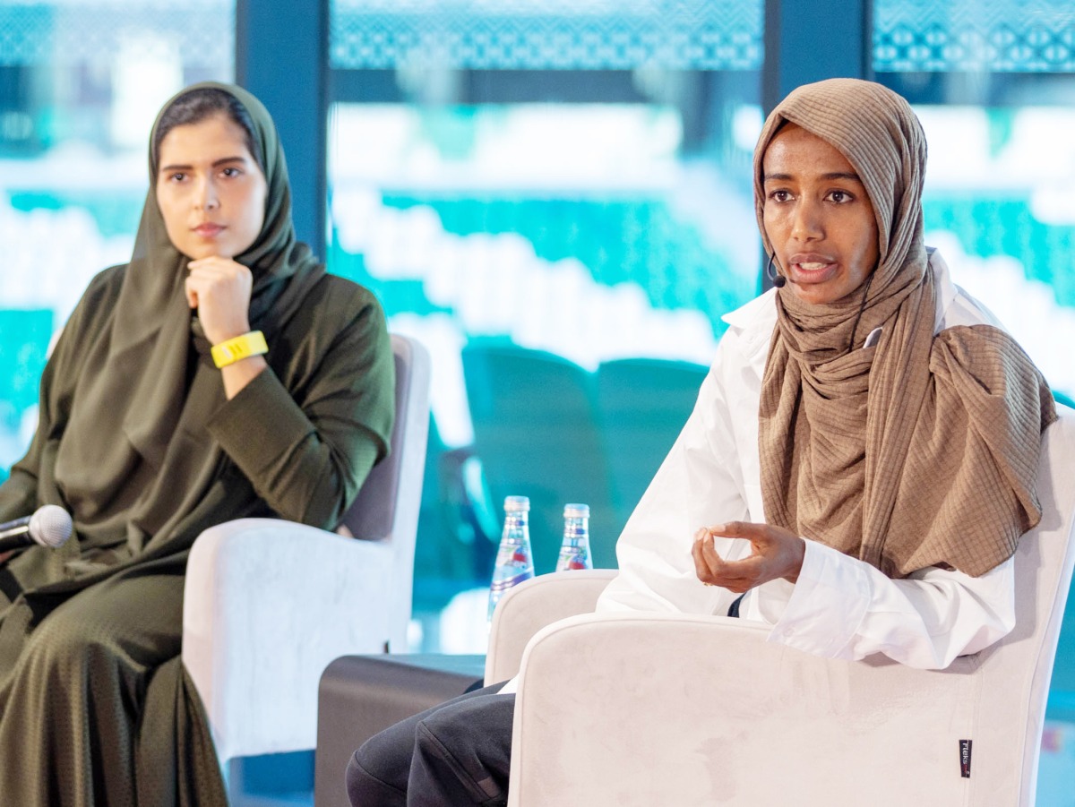 Sifan Hassan (right) during the Education City Speaker Series. 