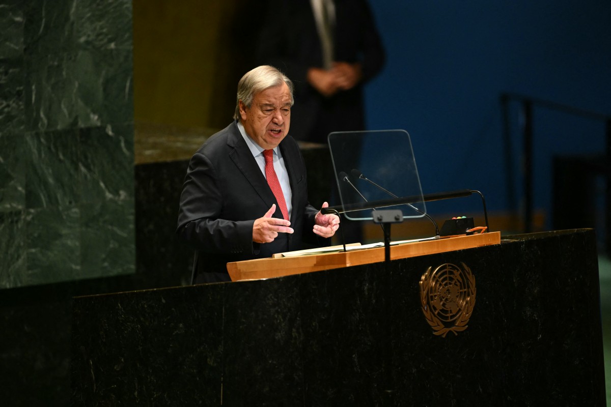 United Nations Secretary-General Antonio Guterres speaks during the 79th Session of the United Nations General Assembly at the United Nations headquarters in New York City on September 24, 2024. Photo by ANGELA WEISS / AFP.