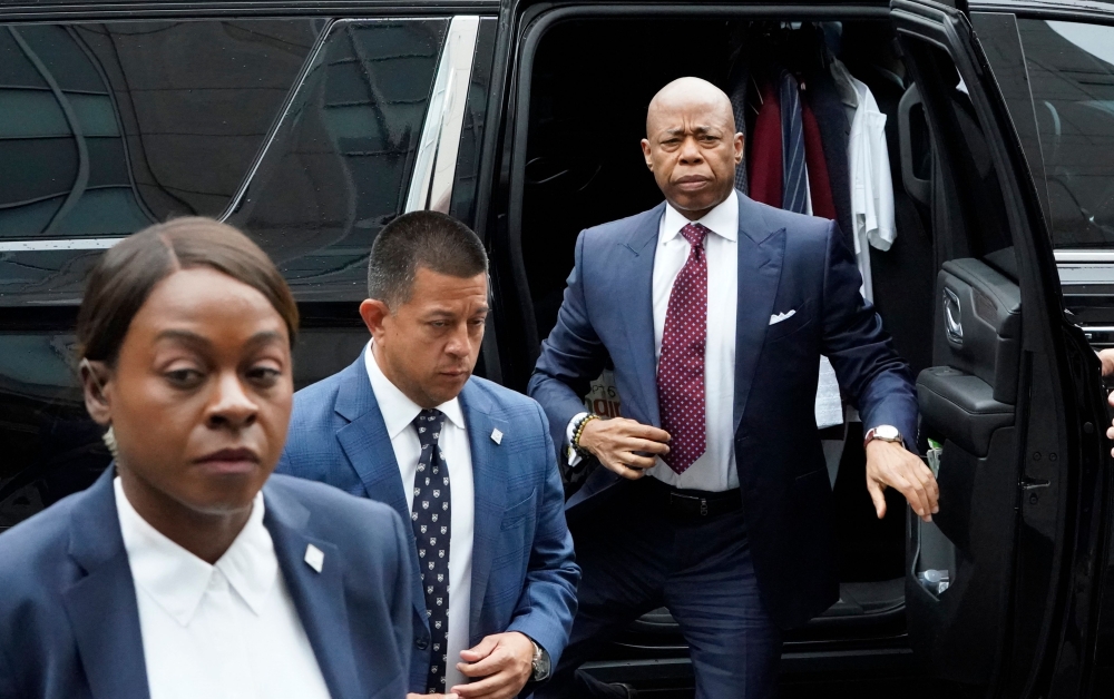 New York City Mayor Eric Adams arrives to appear in court after being indicted on federal charges of accepting bribes and illegal campaign in New York, September 27, 2024. (Photo by TIMOTHY A. CLARY / AFP)

