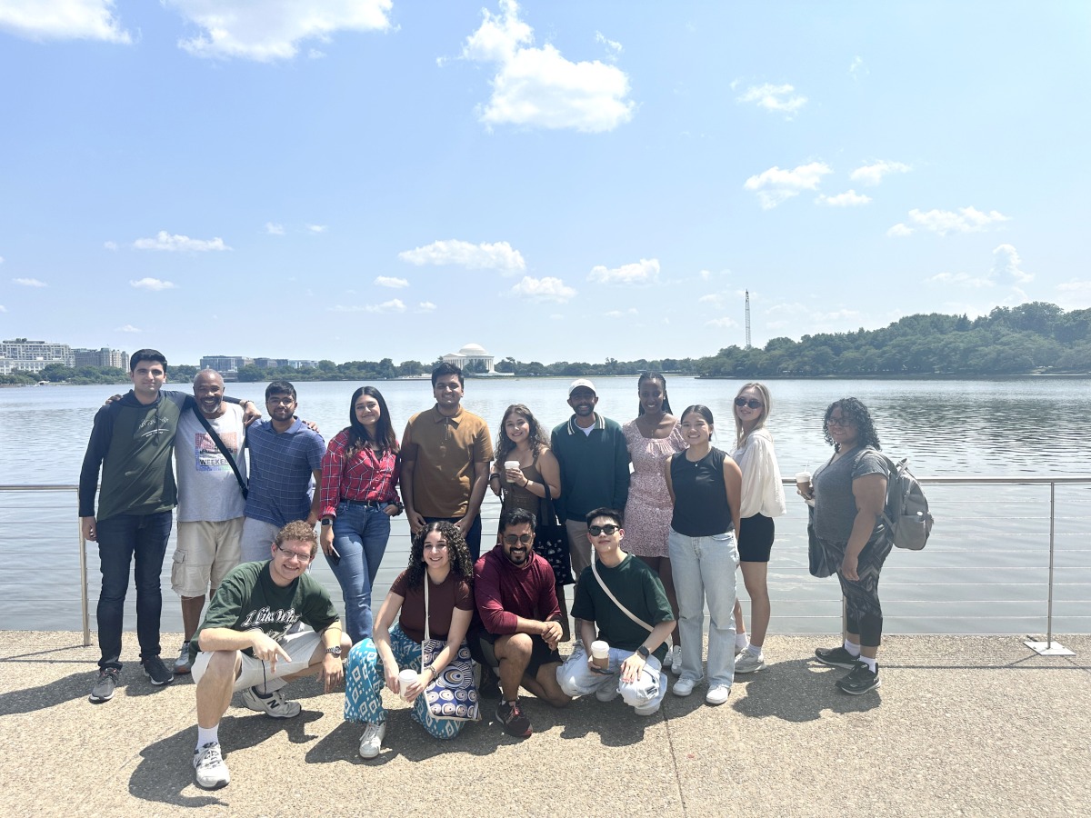 Georgetown students from Doha and the DC pose for a photograph.