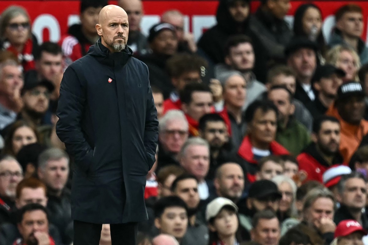 Manchester United's Dutch manager Erik ten Hag watches the players from the touchline during the English Premier League football match between Manchester United and Tottenham Hotspur at Old Trafford in Manchester, north west England, on September 29, 2024. Photo by Paul ELLIS / AFP.