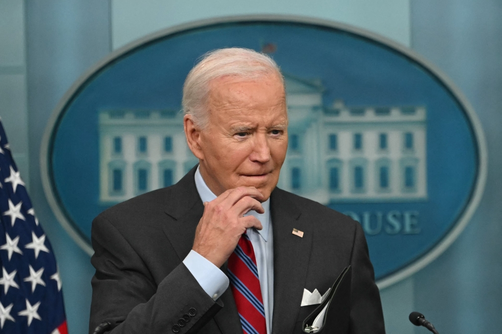 US President Joe Biden speaks during the daily press briefing at the White House in Washington, DC, on October 4, 2024. (Photo by Andrew Caballero-Reynolds / AFP)
