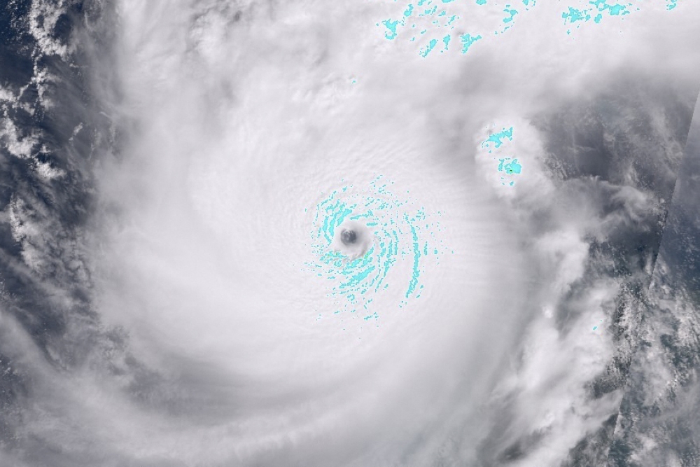 In this satellite image courtesy of the European Space Agency Sentinel Hub taken on October 7, 2024, the pinhole eye of Hurricane Milton can be seen over the Gulf of Mexico. (Photo by HANDOUT / EUROPEAN SPACE AGENCY / AFP) 
