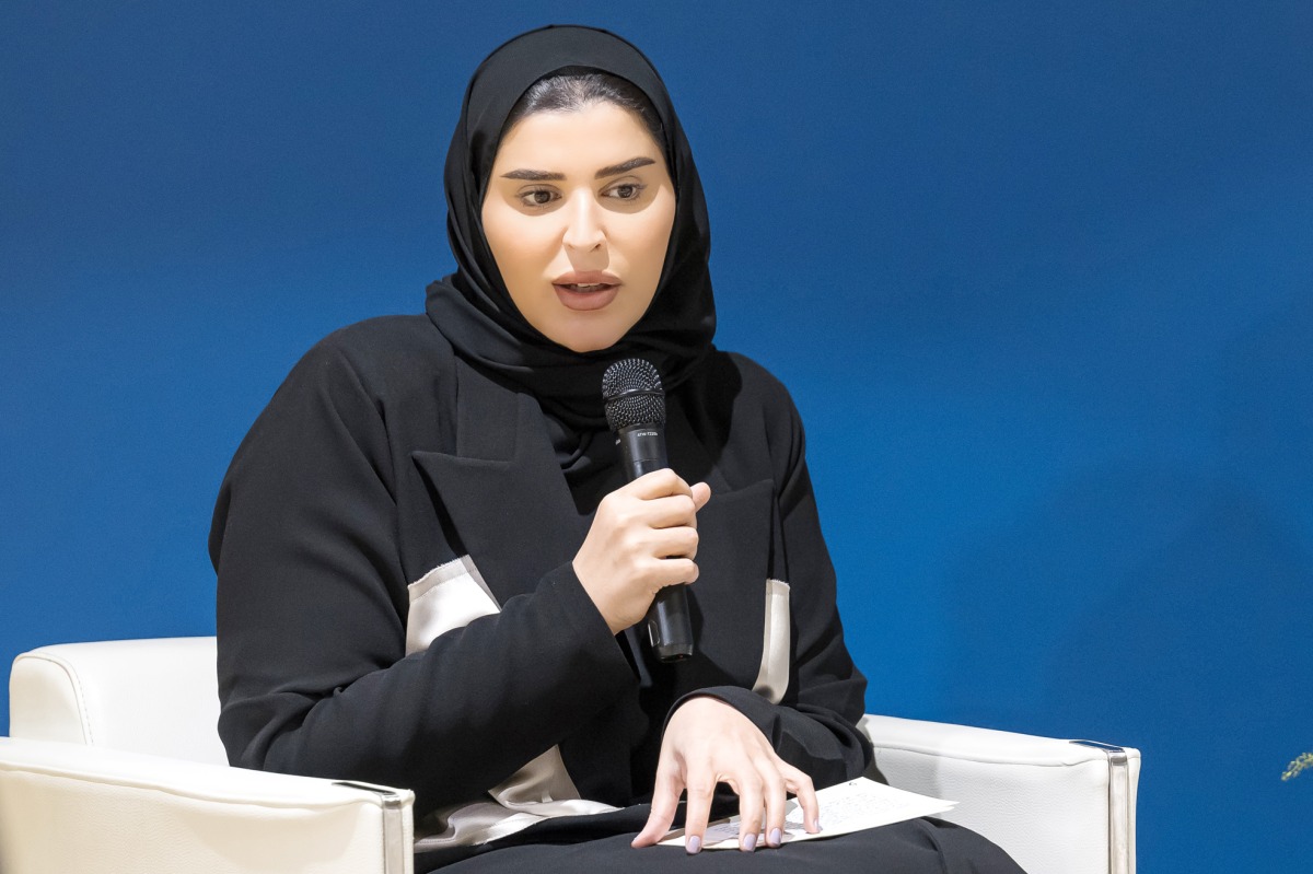 Minister of Social Development and Family H E Maryam bint Ali bin Nasser Al Misnad speaking at the session. 