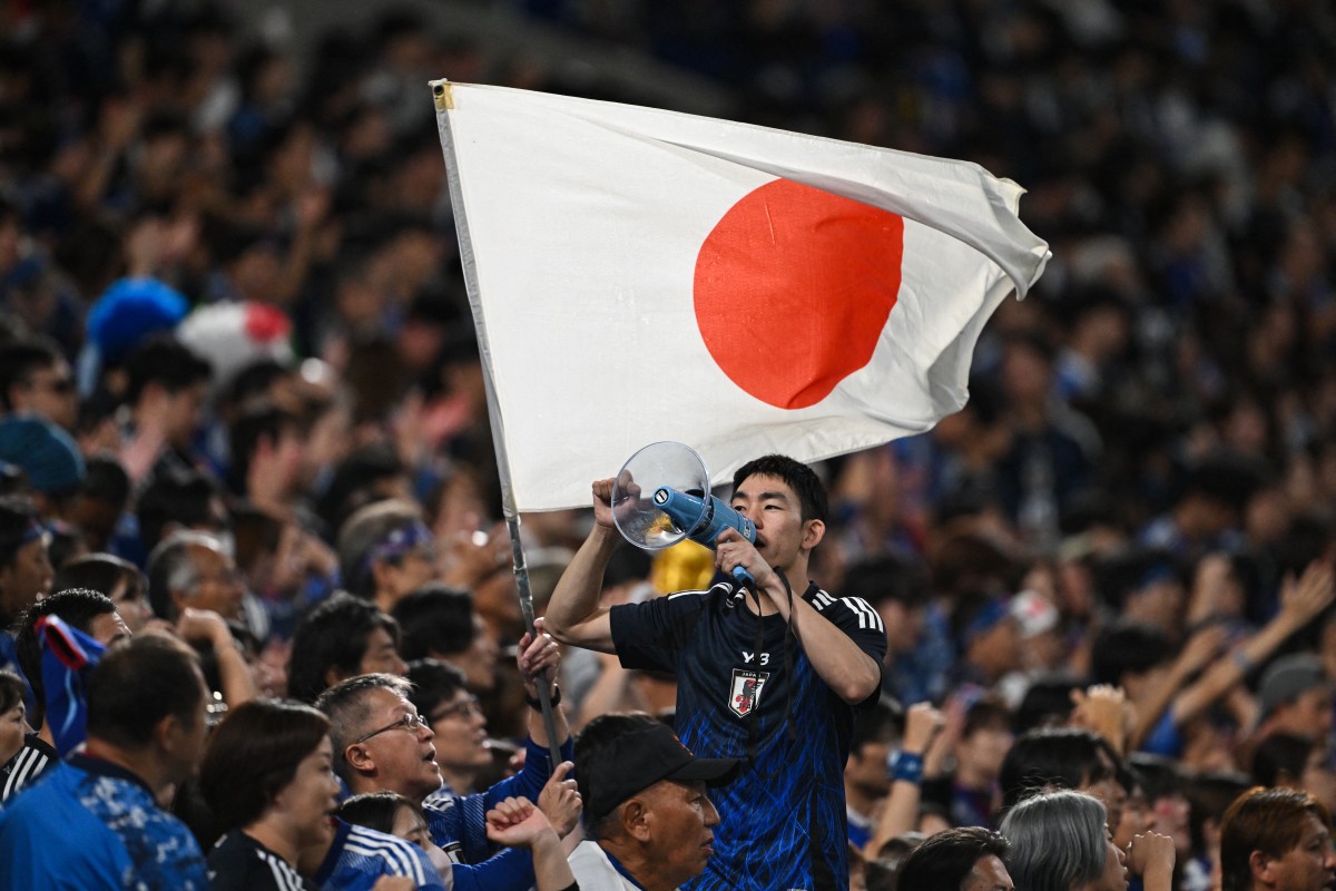 Japan's supporters react during the FIFA World Cup 2026 Asian zone qualifiers football between Japan and Australia at Saitama Stadium in Saitama on October 15, 2024. Photo by Philip FONG / AFP.
