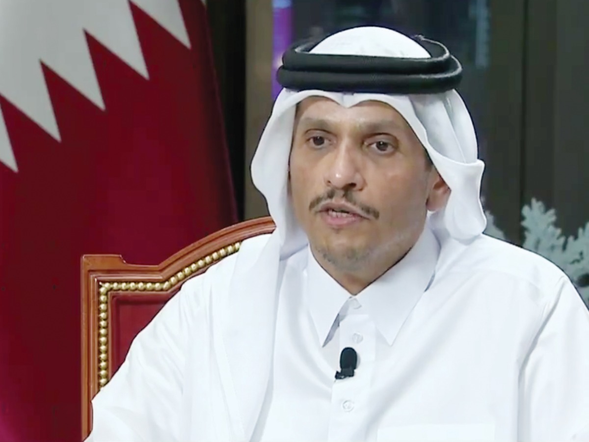 Video grab of Prime Minister and Minister of Foreign Affairs H E Sheikh Mohammed bin Abdulrahman bin Jassim Al Thani during the interview on Qatar Television