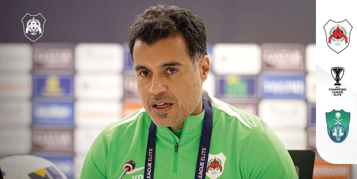 Al Rayyan Coach Younes Ali speaks at a press conference.