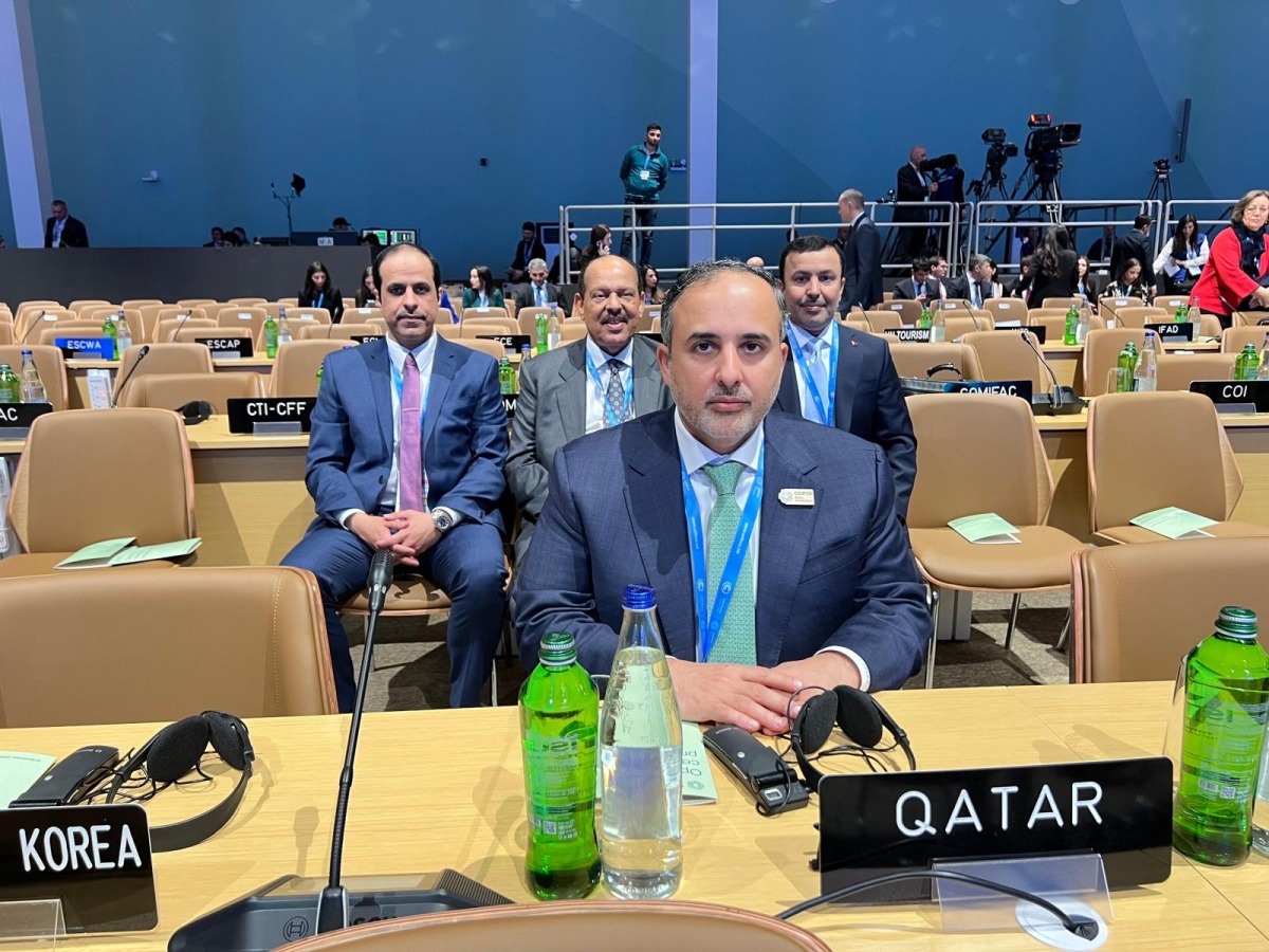 Minister of Environment and Climate Change H E Dr. Abdullah bin Abdulaziz bin Turki Al Subaie with the Qatari delegate at COP 29.