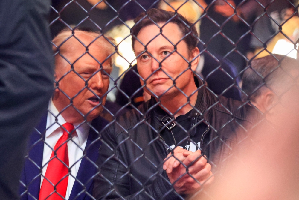 (Files) US President-elect Donald Trump (L) and Tesla and SpaceX CEO Elon Musk watch a fight during UFC 309 at Madison Square Garden in New York, on November 16, 2024. (Photo by Kena Betancur / AFP)
