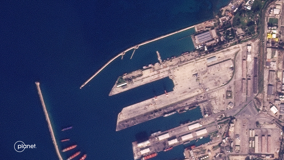 This handout satellite provided by Planet Labs shows the empty Russian naval base in Tartus on December 9, 2024. The collapse of Moscow ally Bashar al-Assad's Syrian government has lead to Russia facing the prospect of having to withdraw from its military bases in the country. Photo by Planet Labs PBC / AFP.