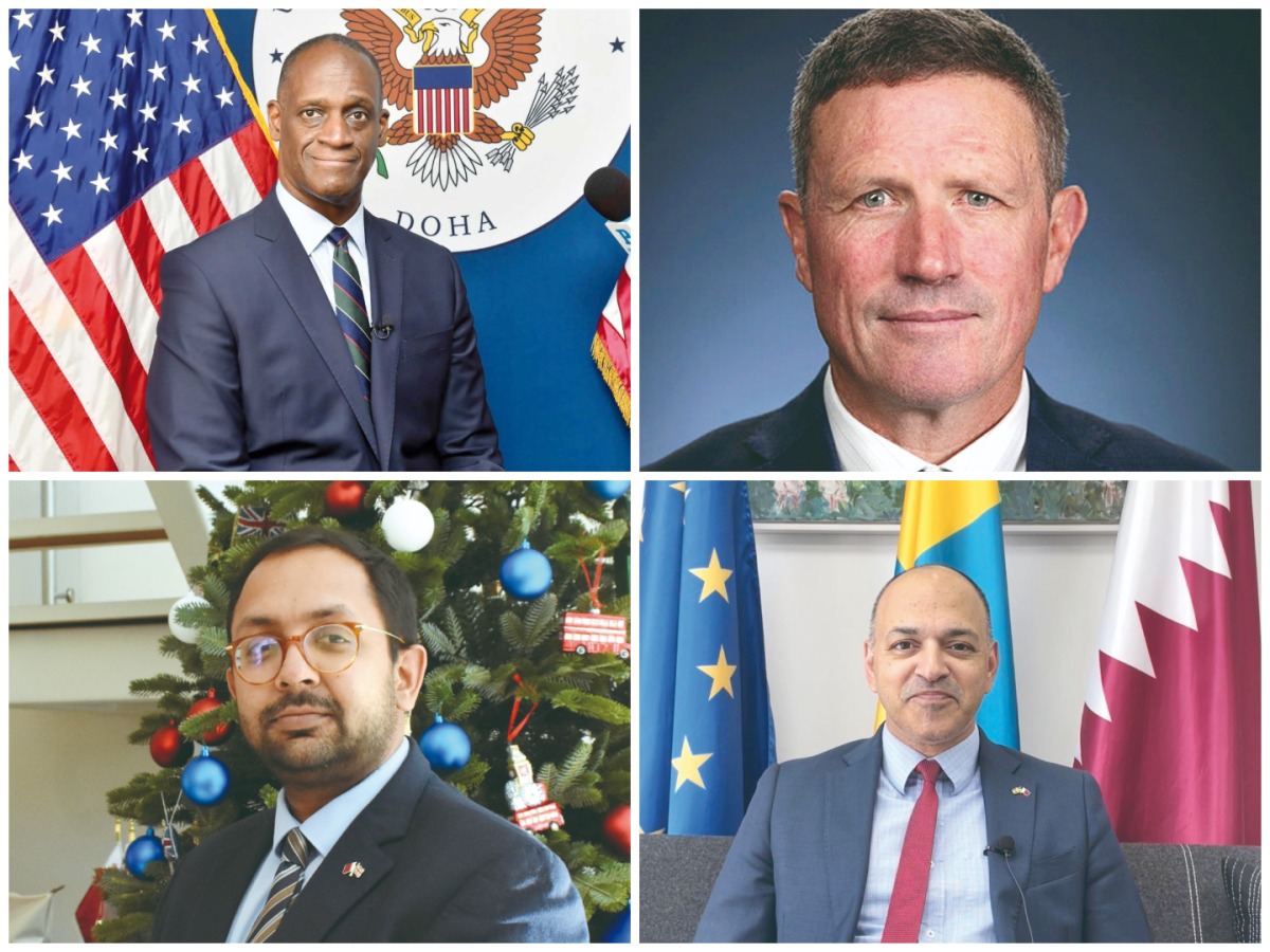 Clockwise from top left: US Ambassador to Qatar H E Timmy Davis; Australian Ambassador to Qatar H E Shane Flanagan; Swedish Ambassador to Qatar H E Gautam Bhattacharyya and British Ambassador to Qatar H E Neerav Patel
 