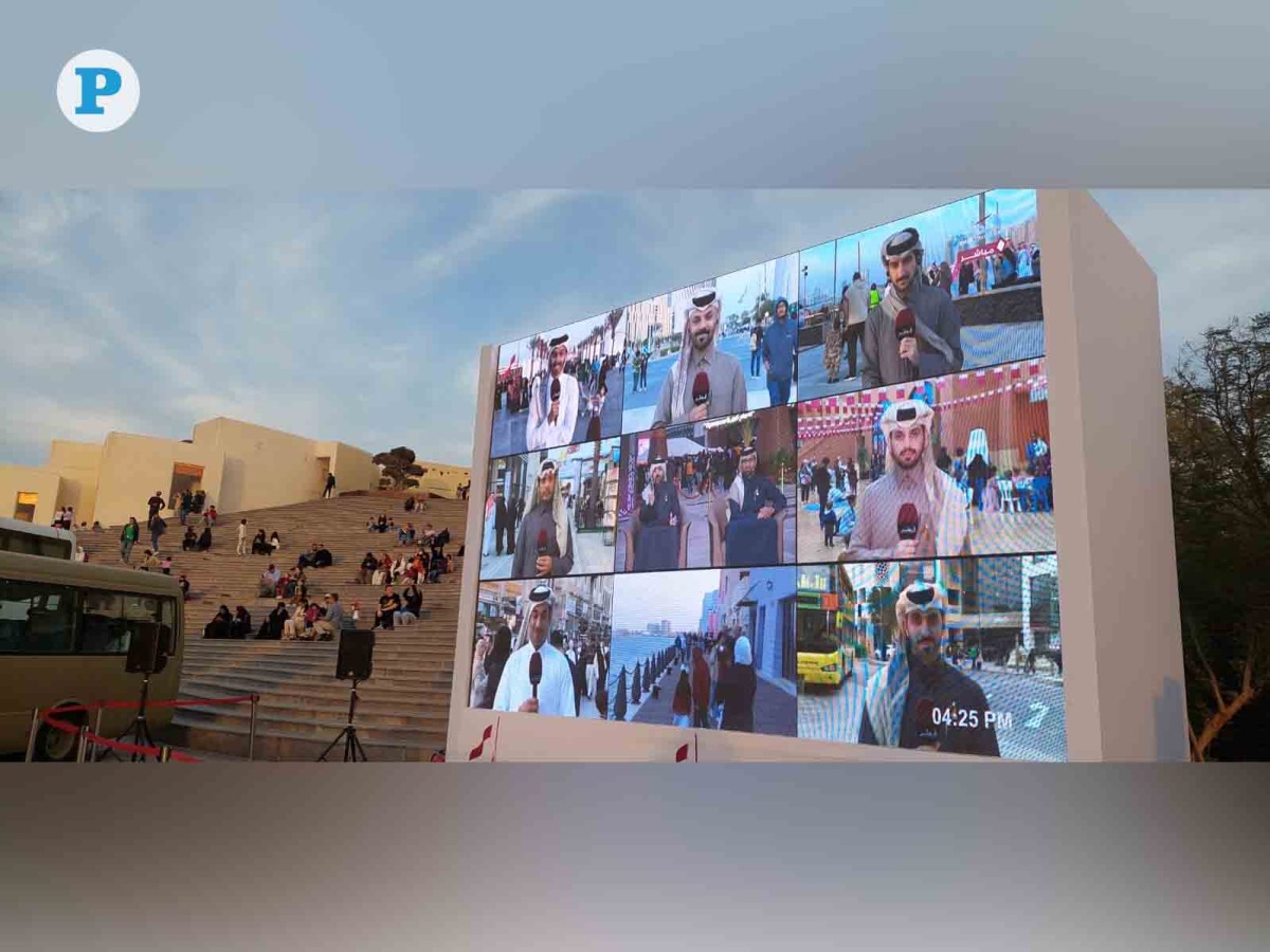 Big screen at Katara showing Qatar National Day celebration from various locations in Qatar. Picture: Salim Matramkot / The Peninsula 