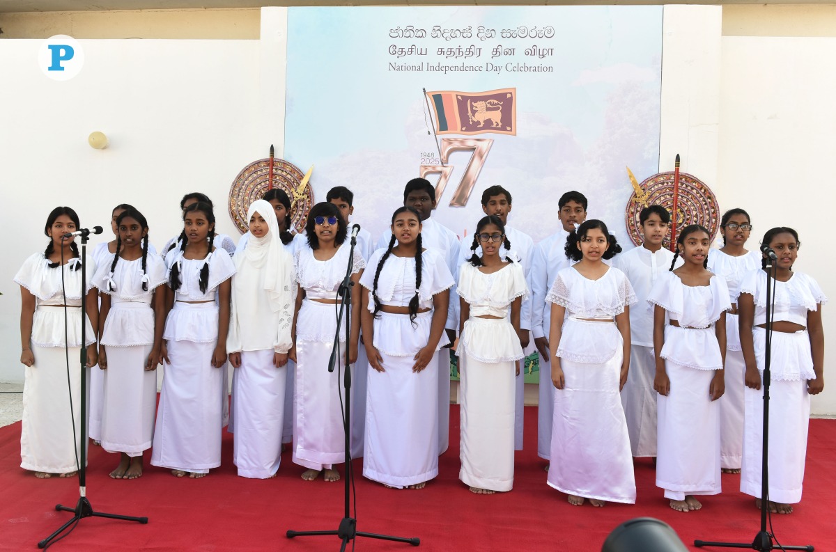 The choir of Stafford Sri Lankan School in Doha performs the national anthem. Pictures: Salim Matramkot / The Peninsula 
